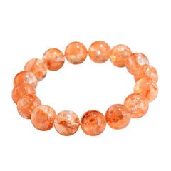 Golden Tangerine Red Flower Phantom Crystal Round Beaded Bracelet