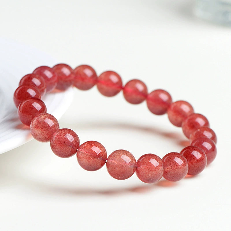 Natural Strawberry Quartz Beaded Bracelet