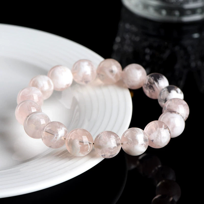 Natural Pink Snowflake Phantom Round Beaded Bracelet