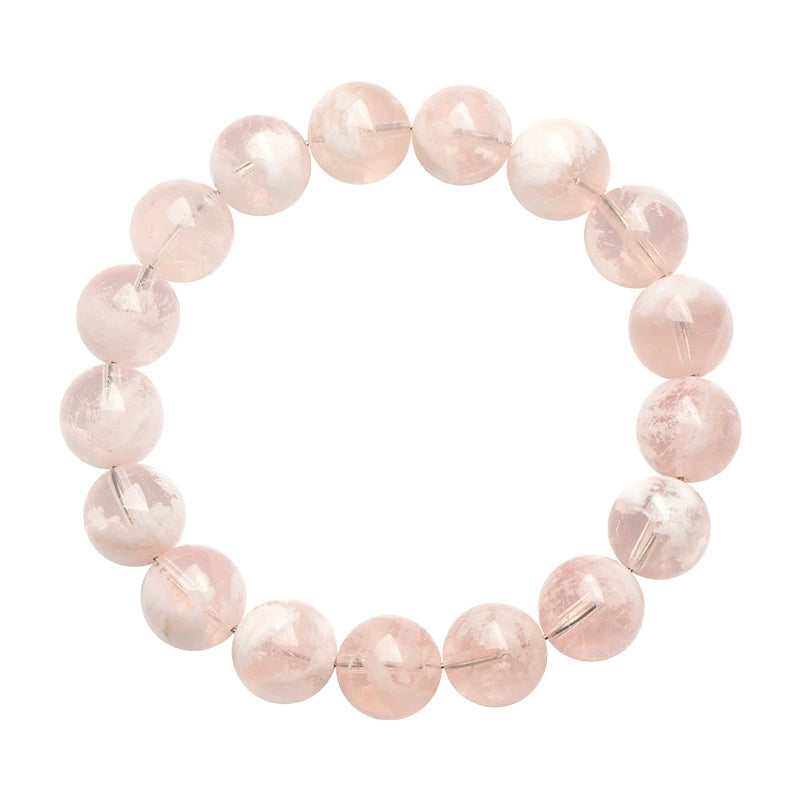 Natural Pink Snowflake Phantom Round Beaded Bracelet