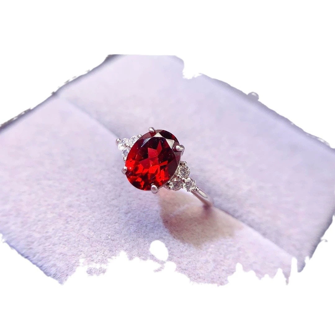 Sterling Silver Adjustable Open Garnet Ring