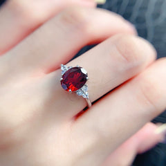 Sterling Silver Adjustable Open Garnet Ring